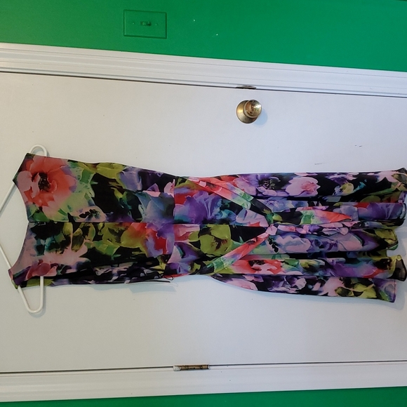 New Tahari women's 4 colorful floral mid dress with waist tie - Picture 7 of 9